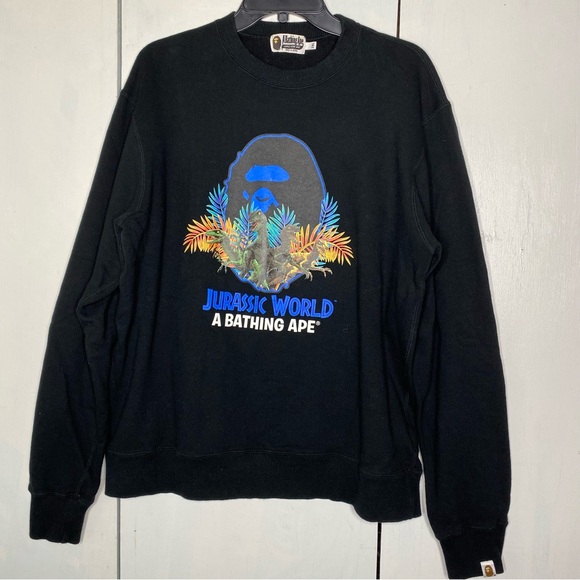 Bape X Jurassic World Ape Head Crewneck sweatshirt size 2XL Black - Picture 1 of 9